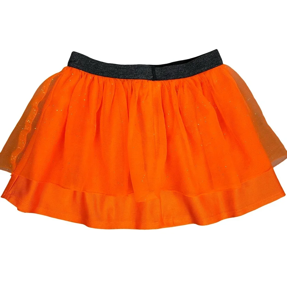 Celebrate Halloween Orange Tulle Skirt Girls 4T Layered Sparkle Elastic Waist